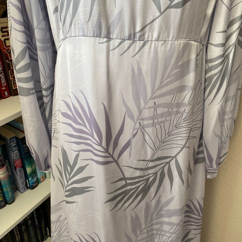 BOHME Gray Elegant Leaf Pattern Romantic Whimsical Long Sleeve Boho Maxi Dress L - Picture 3 of 12
